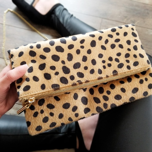 catlg Handbags - PRINCESS Faux Hide Cheetah Clutch Shoulder Bag